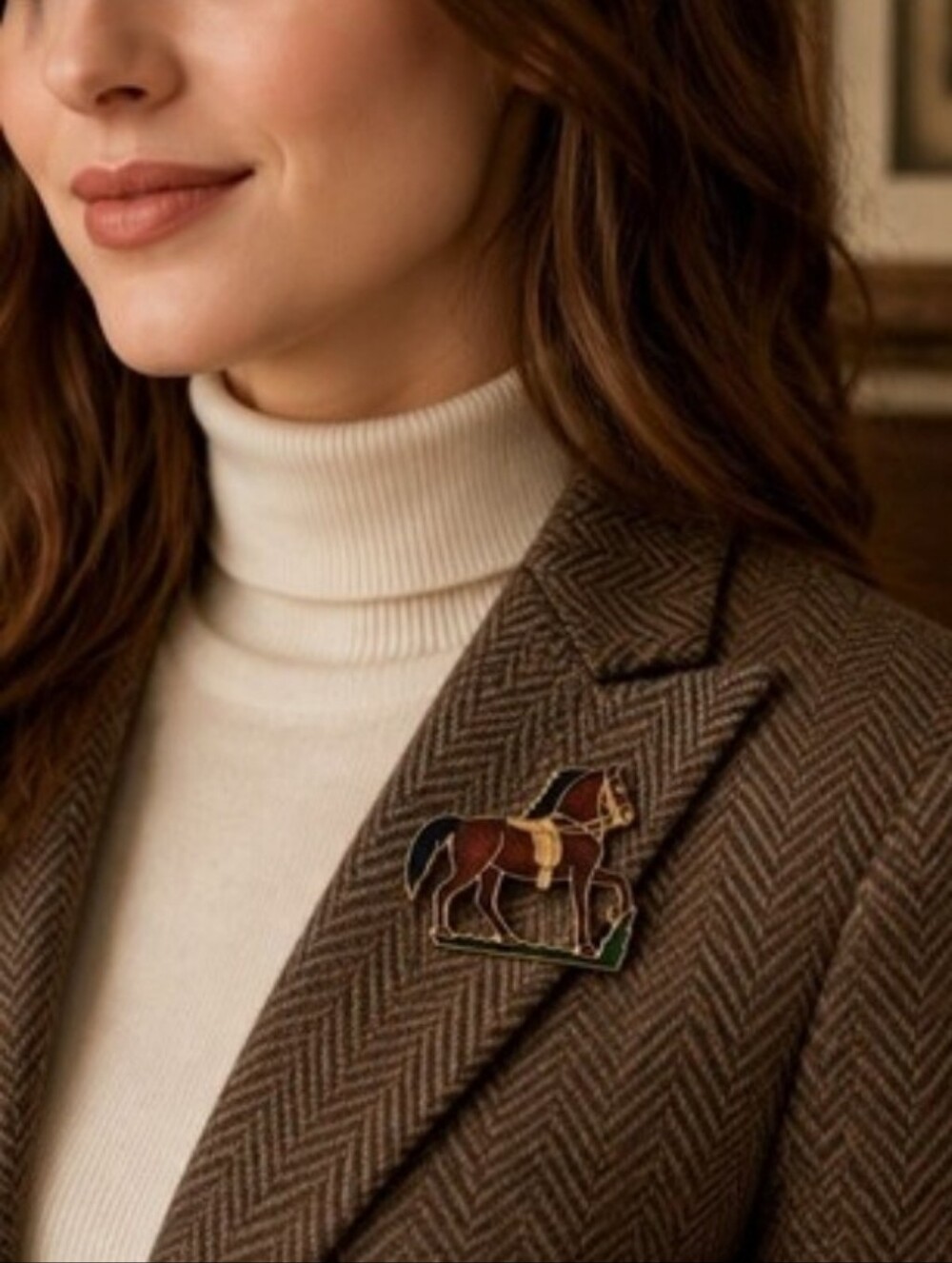 Vintage Fish Enterprises Horse Brooch Enamel Gold Tone Equestrian‎ Pin